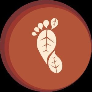 Graphic of a human footprint made-up of leaves.