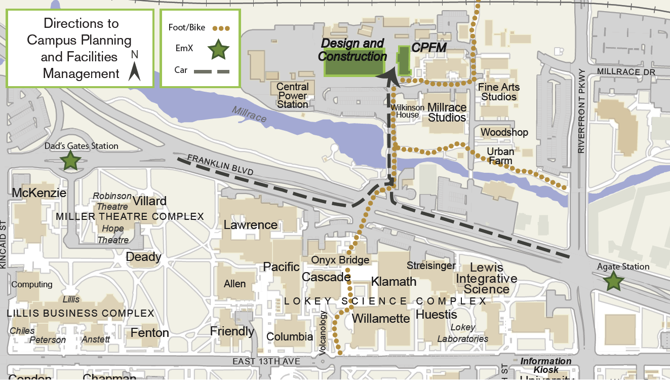 Map showing access route to Campus Planning and Facilities Management