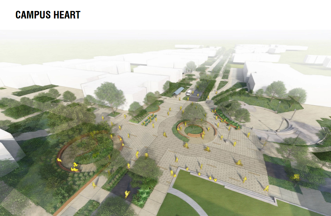 Conceptual image of campus heart with the 13th Ave Redesign project. 