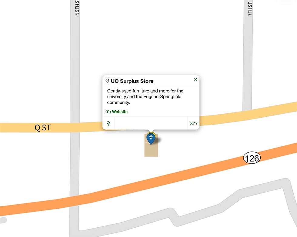 Map showing the location of the Surplus store