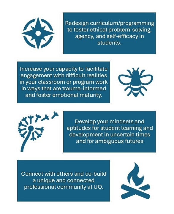 Graphic showing the learning outcomes of the program, details in caption.