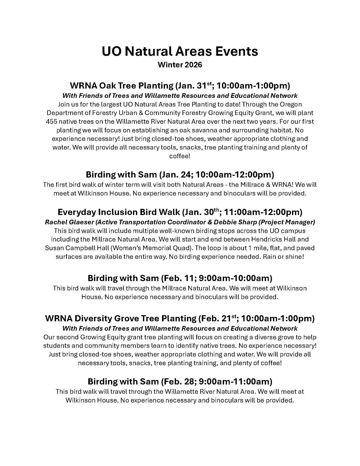 Winter 2026 Natural Areas Events