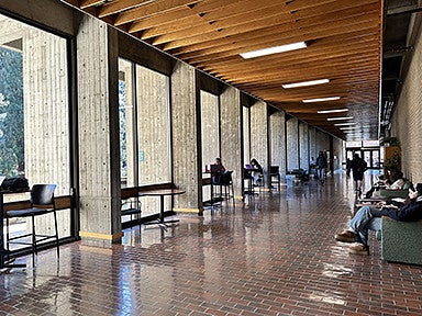 University of Oregon McKenzie Hall second floor hallway with windows
