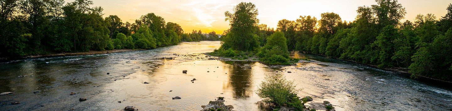 Willamette river with the sun setting