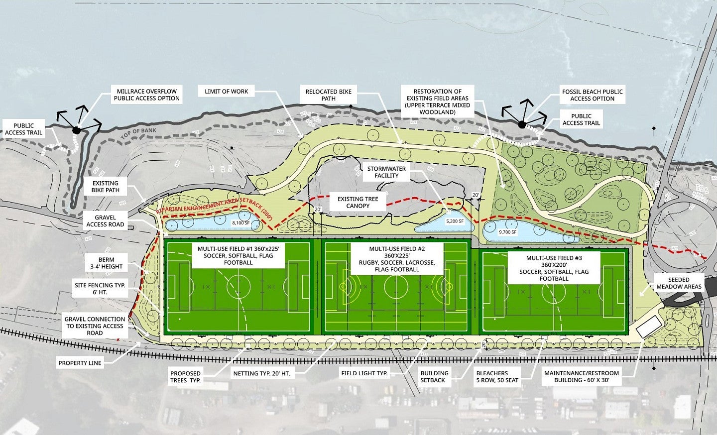 Concept design for the Riverfront Recreation Field Relocation project