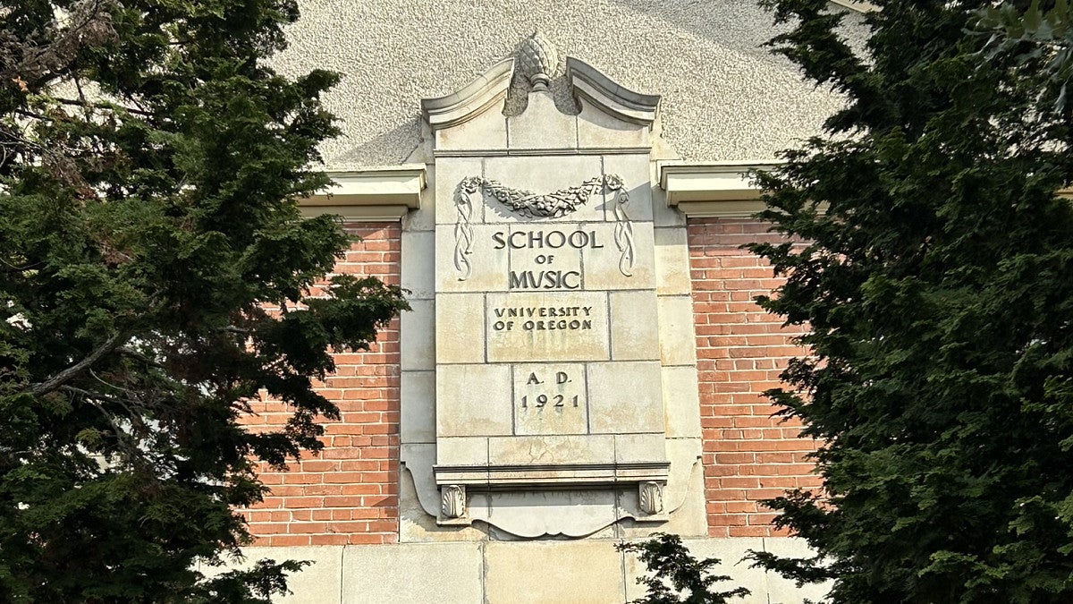 School of Music sign.