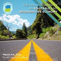 Road in the mountains with text advertising WOHESC 2022 conference, March 2-4 at South Seattle College.